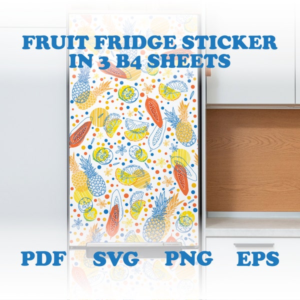 Colorful Fruit Fridge Skin - Set of 3 Refrigerator Wraps Stickers - Instant Digital Download