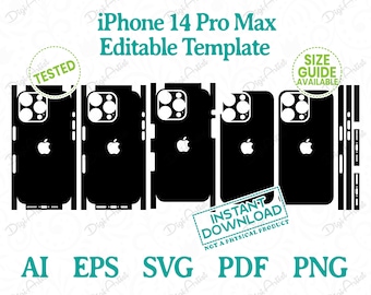 Plantilla editable de carcasa para iPhone 14 Pro Max de DigiArtist Store, plantillas imprimibles de carcasas personalizadas para iPhone en descarga digital instantánea, DS234