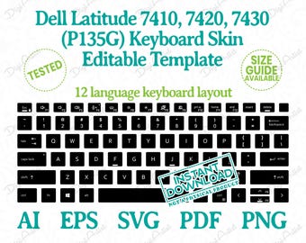 Dell Latitude 7410, 7420, 7430 (P135G) 12 Language Layout Keyboard Skin Template by DigiArtist Store in Instant Digital Download, DS427