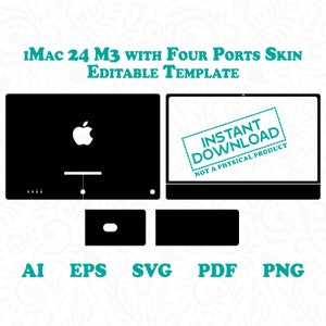 iMac 24 Skin Edytowalny Szablon przez DigiArtist Store, iMac Skin Szablon z Czterema Portami Szablon Do Wydruku w Natychmiastowym Pobraniu Cyfrowym, DS257