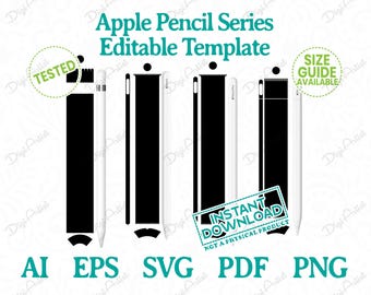 May include: A digital download template for Apple Pencil skins. The template includes five different sizes for the Apple Pencil, with a black and white design. The text "INSTANT DOWNLOAD NOT A PHYSICAL PRODUCT" is in a white box with a green border.