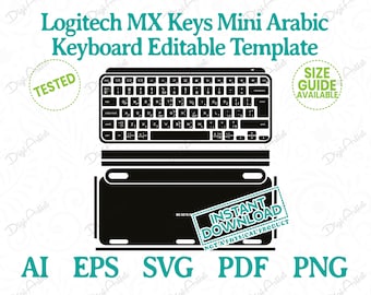 Logitech MX Keys Mini Arabic Keyboard Editable Template by DigiArtist Store, Logitech Mini Skin Template in Instant Digital Download, DS406