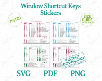 Window Shortcut Stickers by DigiArtist Store, Pack of 4 Color Shortcuts Keyboard Sticker in Digital Download, DS015