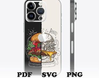 iPhone 14 Pro Skin van DigiArtist Store, iPhone 14 Pro Case Doodle Burger Printbare Stickers in Digitale Download, S112