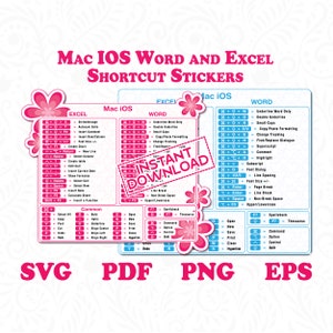Mac IOS Excel Shortcut Stickers in 2 Flower Word Mac Shortcut Sticker in Instant Digital Downloadable Excel Shortcut Mug Files