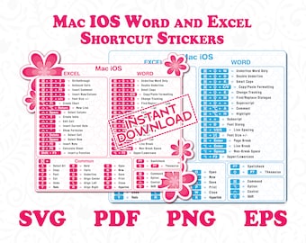 Mac IOS Excel Shortcut-Aufkleber in 2 Blumenwort Mac Shortcut-Aufkleber in sofortiger digitaler herunterladbarer Excel Shortcut-Becherdateien