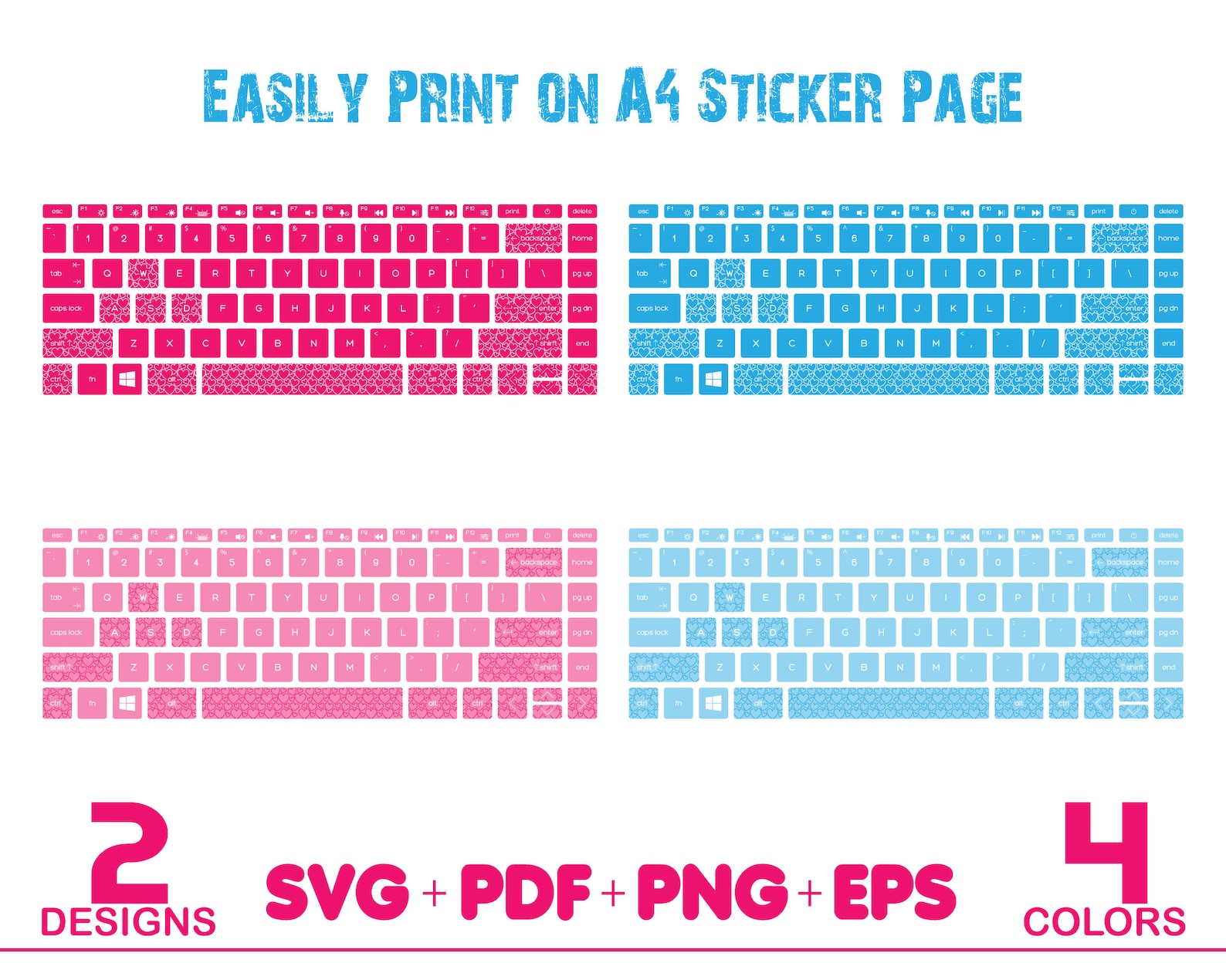 Keyboard Printable Stickers, Window Laptop Decal Clipart, Pack of 4 ...