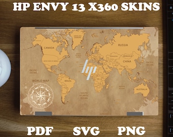 HP Envy Laptop Skin by DigiArtist Store World Map HP Envy 13 X360 Cover Laptop Skin in Printable Stickers Digital Download, LS108