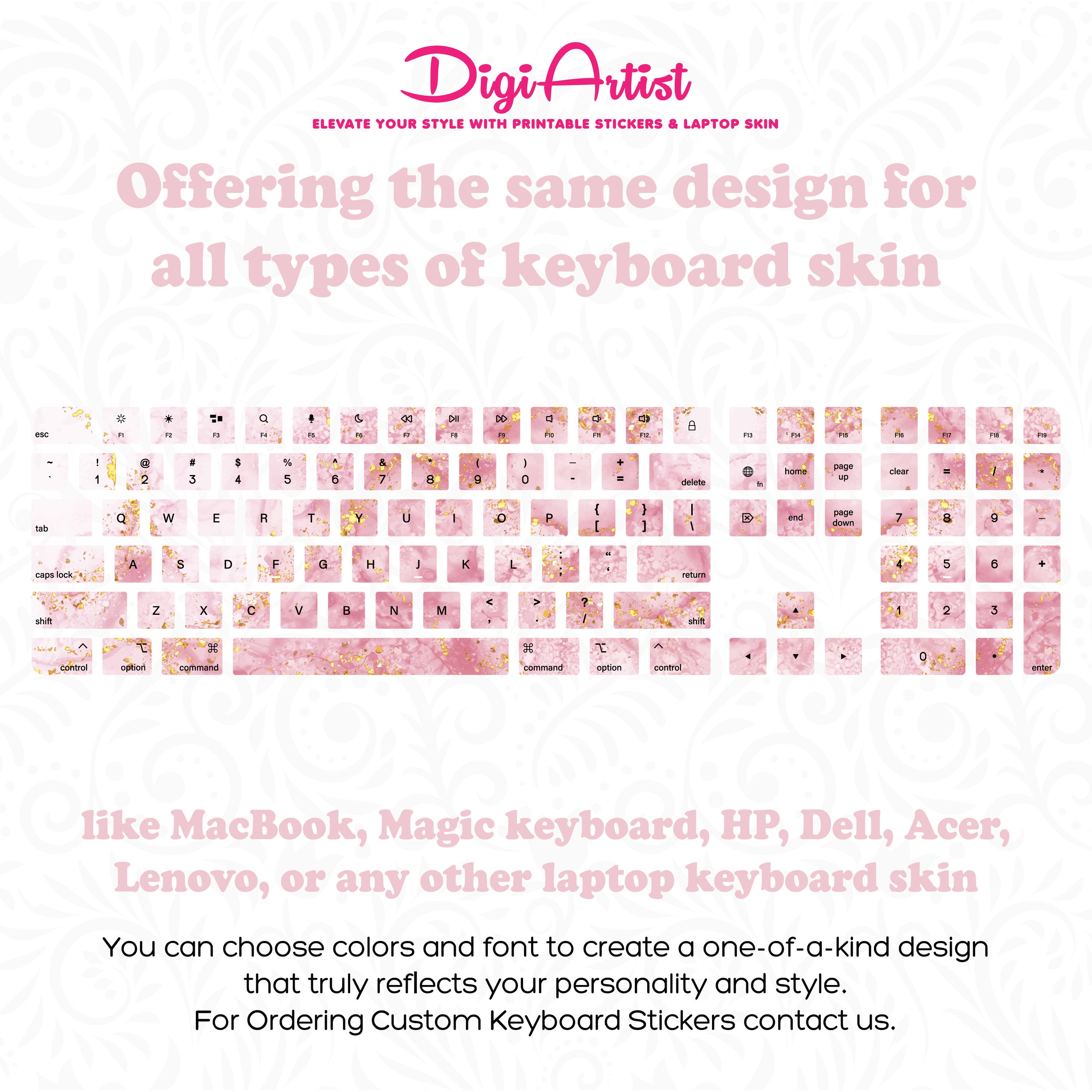 Keyboard Skin Vector Magic Keyboard Skin With Numeric Keyboard Stickers, Pink Marble Apple ...
