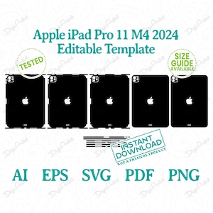 Pode incluir: Um modelo digital para um Apple iPad Pro 11 M4 2024. O modelo é preto e branco e inclui o texto "TESTED" e "INSTANT DOWNLOAD NOT A PHYSICAL PRODUCT".