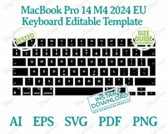 MacBook Pro 14 M4 2024 EU Keyboard Editable Template by DigiArtist Store, MacBook Pro 14 Skin Template in Instant Digital Download, DS392