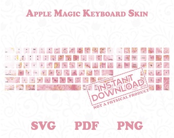 Magic Keyboard Skin with Numeric Keyboard Stickers, Pink Marble Apple Keyboard Skin, Instant Digital Download