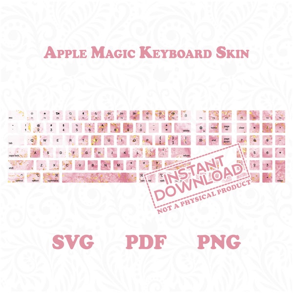 Magic Keyboard Skin with Numeric Keyboard Stickers, Pink Marble Apple Keyboard Skin, Instant Digital Download