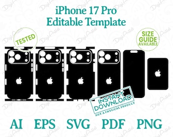 iPhone 17 Pro Skin Bearbeitbare Vorlage von DigiArtist Store, Apple iPhone 17 Pro Case Skin im sofortigen digitalen Download, DS396