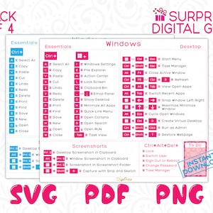 Keyboard Shortcuts Printable Stickers, Window Shortcuts Decal Clipart, Pack of 4, Instant Digital Download