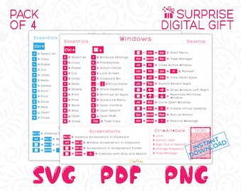 Keyboard Shortcuts Printable Stickers, Window Shortcuts Decal Clipart, Pack of 4, Instant Digital Download