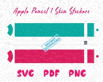 Könnte beinhalten: Apple Pencil 1 Skin-Aufkleber in Türkis und Fuchsia mit floralen Mustern. Das Bild enthält einen weißen Apple Pencil und die Wörter "Instant Download", "SVG", "PDF" und "PNG".
