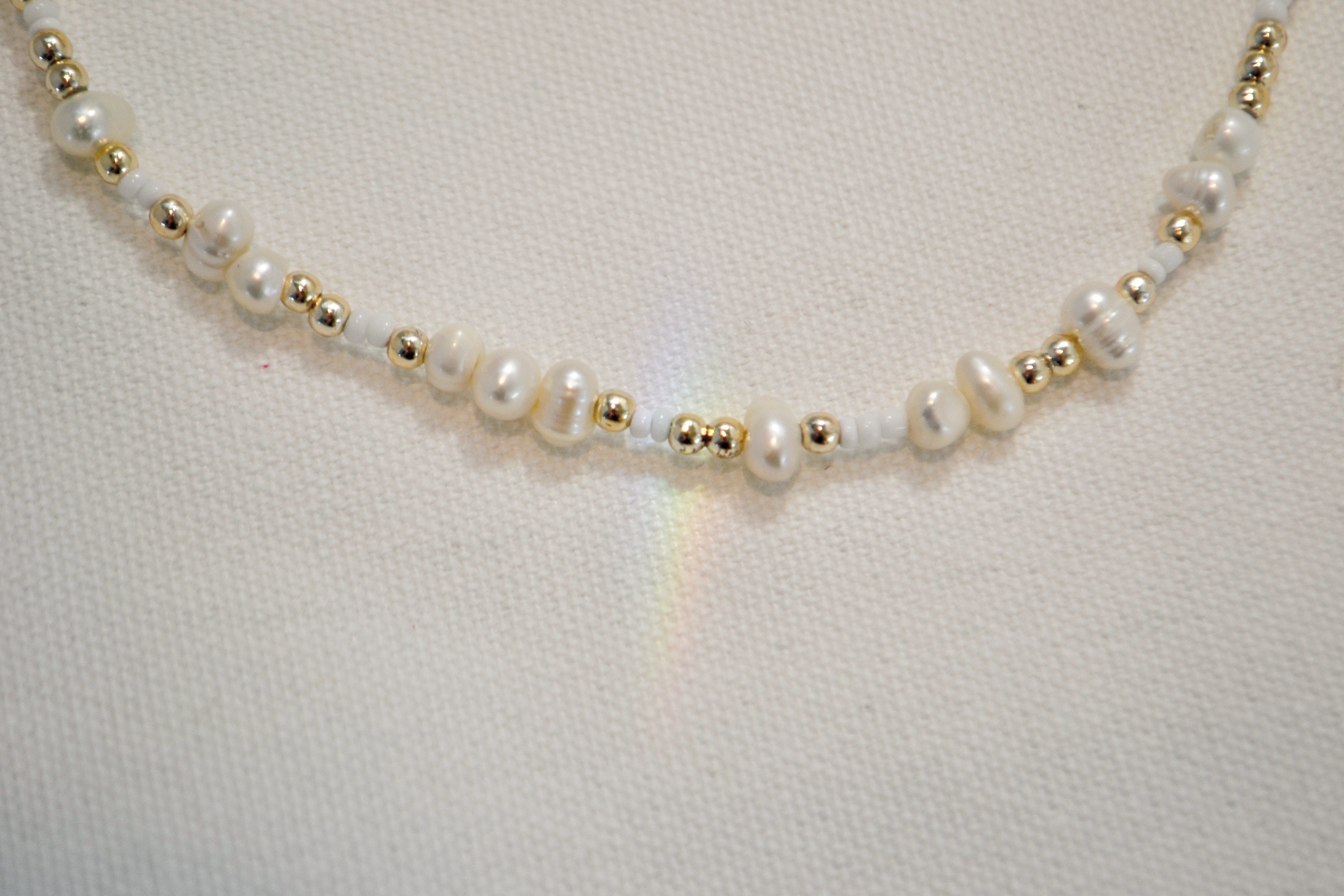 Mixed Pearl and Seed Bead White and Gold Necklace - Etsy