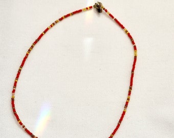 Red and Gold Seed Bead Necklace