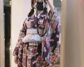 Purple Floral Kofurisode Kimono, Great for matching with hakama