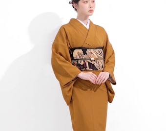 Japanese Iromuji Kimono Set | Washable Polyester Tea Ceremony Outfit | Full Kimono Robe with Pre-Tied Obi & Koshi Himo