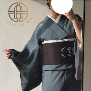 Moon Phase Hanhaba Obi Belt, Double Sided, Yukata Obi, Traditional Hanhaba for Yukata/Komon Kimono/Casual Kimono