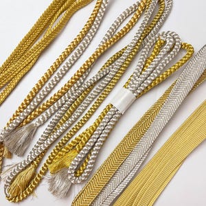 Gold & Silver Silk Obijime Cord: Japanese Kimono Obi Ties