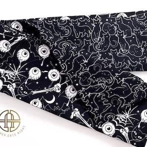 Black Cat & Eyeball Obi, Double Sided Hanhaba Obi Belt, Yukata Obi, Half Width Obi for Yukata/Komon Kimono/Casual Kimono