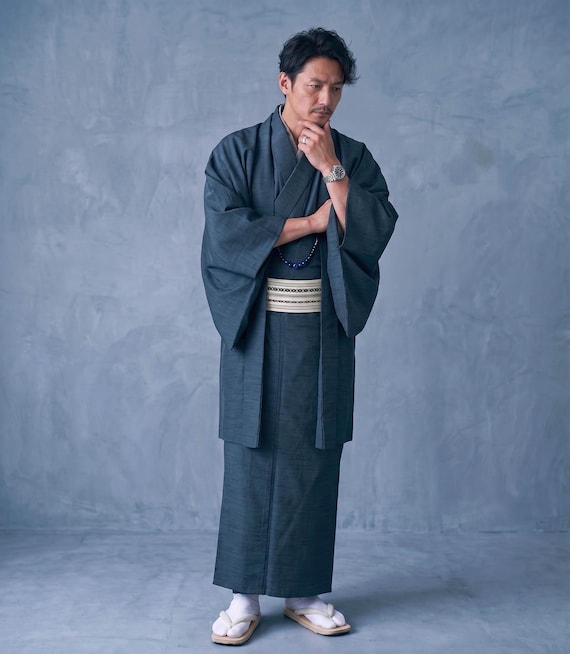 japanese dressing style male 2 Colors Men's Kimono 4/6/8PCS Gift Set: Nagagi Kimono, Obi & Haori Jacket 9-17-2026