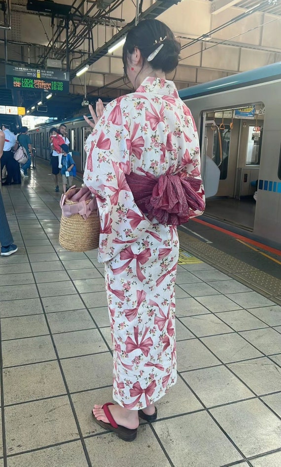 Japanese Pink Ribbon Yukata Set with Easy Wearing… - image 10