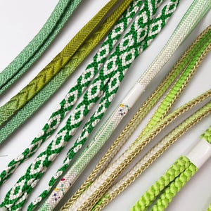 Green Silk Obijime Cord: Japanese Kimono Belt Accessory (Q7)