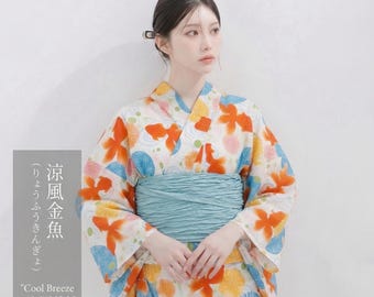 Conjunto de yukata japonés con forma de pez dorado y obi heko (opcional), kimono yukata para mujer, disponible en tallas personalizadas.