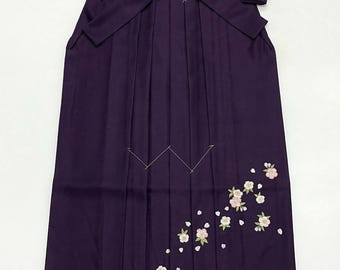 Purple Sakura Embroidered Women Hakama 3PCS Gift Set, Traditional Japanese Hakama Skirt, Koshi Himo, Floral Hair Accessory, Cherry Blossom