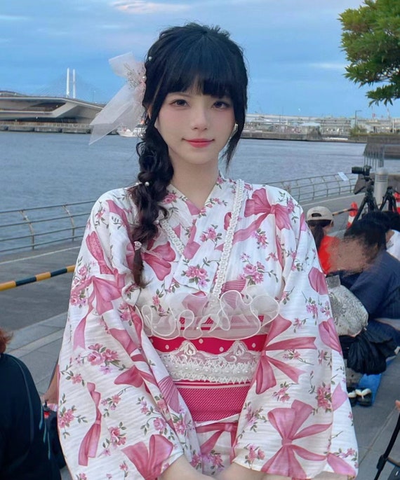 Japanese Pink Ribbon Yukata Set with Easy Wearing… - image 2