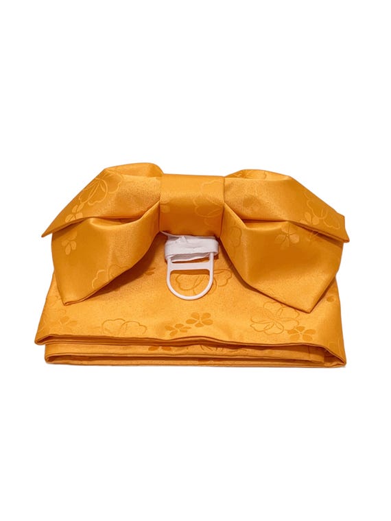Yellow Floral Pre-tied Obi Belt 3PCS Gift Set, Butterfly Knot Obi