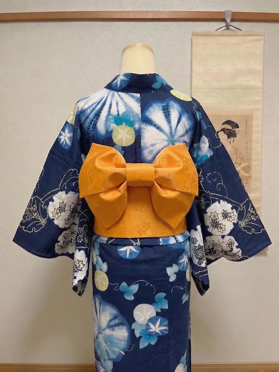 Yellow Floral Pre-tied Obi Belt 3PCS Gift Set, Butterfly Knot Obi