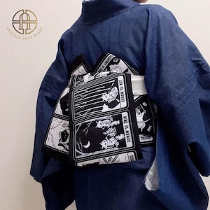 Cat and Tarots Obi, Double Sided Hanhaba Obi Belt, Everyday Kimono Obi, Yukata Obi
