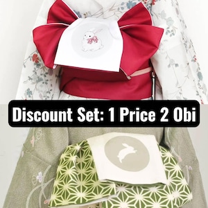 Japanese Hanhaba Obi Belt Set: Traditional Bunny Theme, Asanoha Pattern