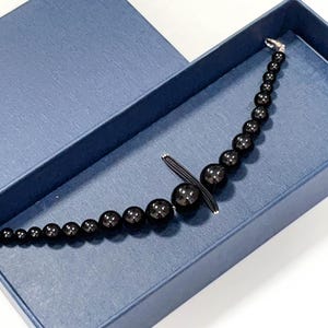 Black Agate Beaded Haori Himo: Men&#39;s Kimono Accessory