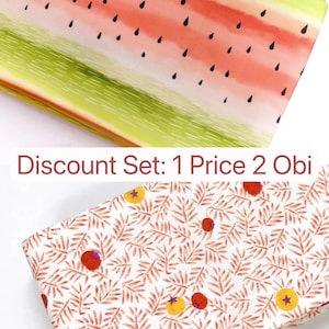 Exclusive Hanhaba Obi Belt Discount Set, Half Width Obi, Obi for Yukata/Casual Kimono, Daily Casual Obi, Fruits Theme, Tomato And Watermelon