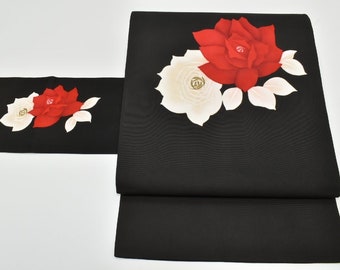 Vintage Silk Nagoya Obi Belt: Japanese Kimono Sash, Floral Design (OB012)