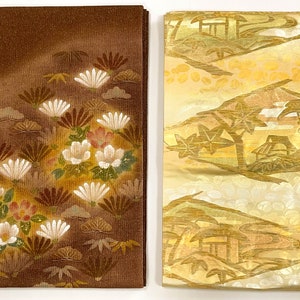 Vintage Silk Kimono Obi: Lotus Fukuro, Gold Threads, Shining Effect