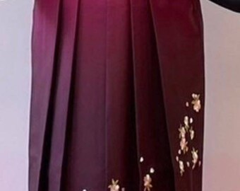 Vintage Women's Hakama, Traditional Hakama Skirt, Gradient Red Hakama with Sakura Embroidery, 99cm