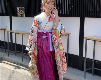 Vintage Women's Hakama, Traditional Hakama Skirt, Sakura Pattern Hakama