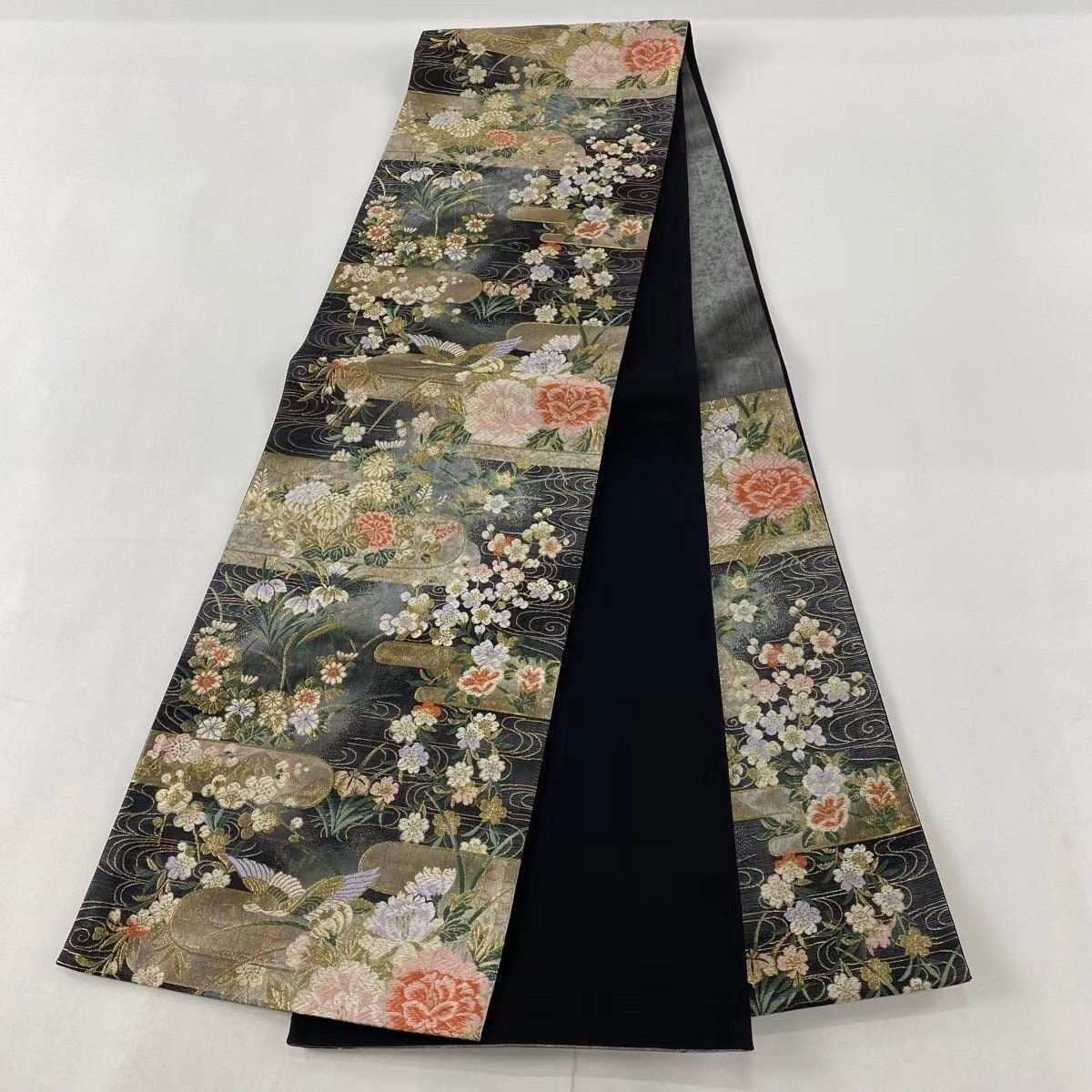 ☑️No.14【着物帯】シルク製 花柄 袋帯 花柄シルク袋帯：日本のヴィンテージ着物帯（ランクA） - Etsy 日本