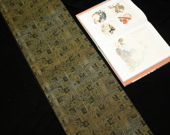 Rank A+ 100% Patterned Bamboo Motif Vintage Obi Belt/Kimono Obi/ Fukuro Obi/Silk Obi