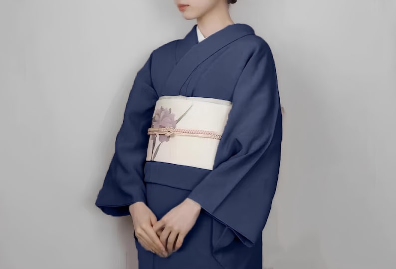 Iromuji Kimono Set: Washable Polyester, Tea Ceremony Wear with Pre-Tied Obi E