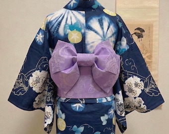 Pre-Tied Obi Belt Gift Set, Light Purple Rose Pattern Butterfly Knot Obi, Objime & Obita Board
