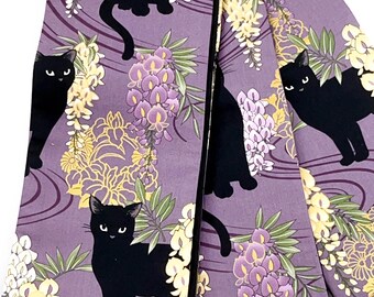 藤の花と黒猫の半幅帯 浴衣/小紋着物/カジュアル着物用半巾帯 - Etsy 日本