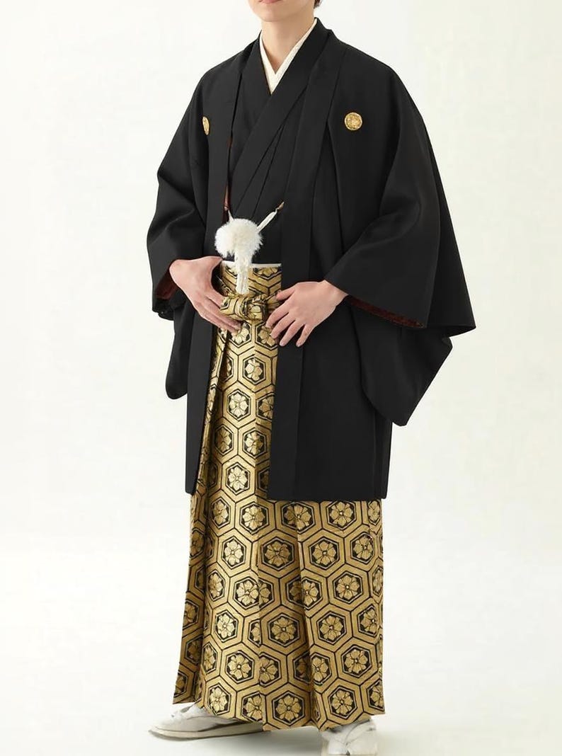 Japanese Robe Emn Gold Men's Hakama Pants: Japanese Kimono, Traditional Formal Wear - Etsy